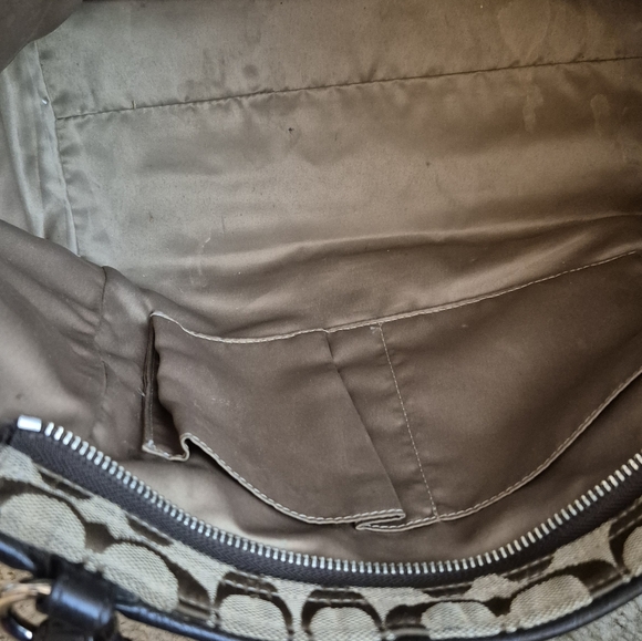 IN GOOD USED CONDITION.. Coach Tan Signature Canvas Tote with Brown Leather Trim - Picture 8 of 14